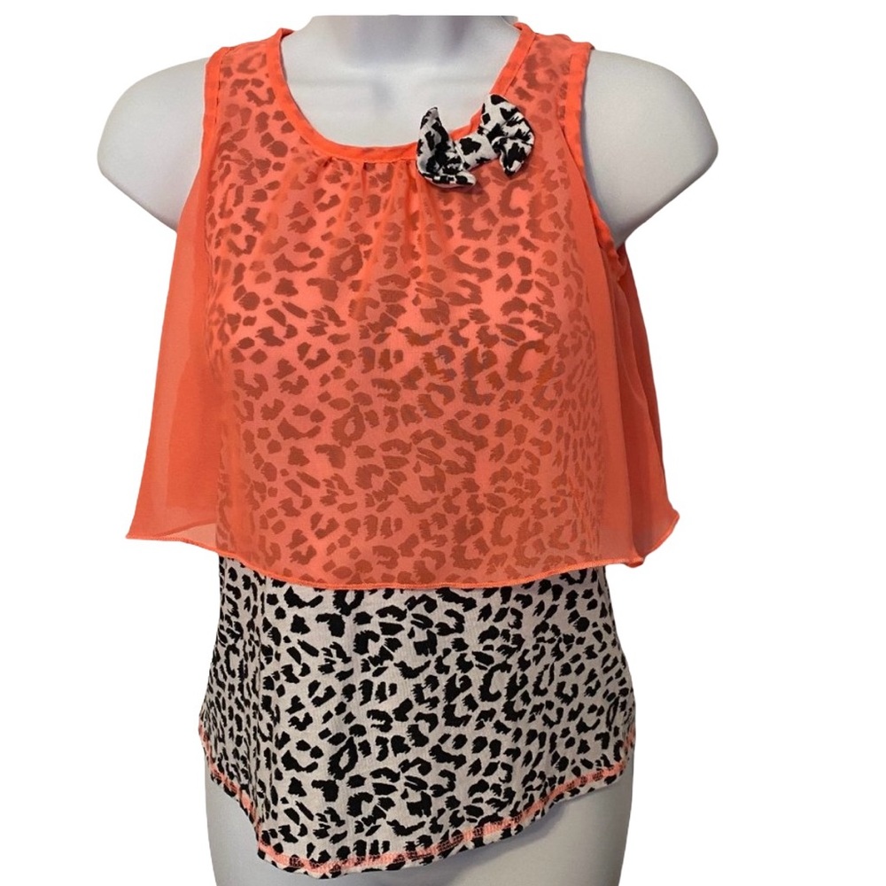 George beautiful  leopard print blouse with sheer coral overlay sz 7/8